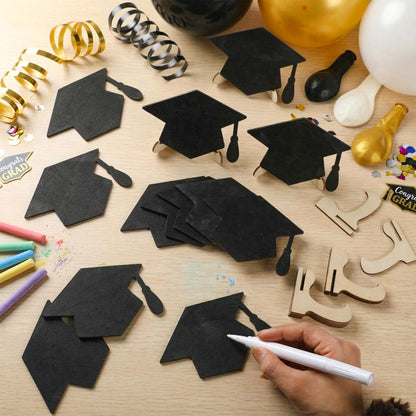 Eaasty 20 Pcs Mini Chalkboard Signs Graduation Party Food Labels for Party Buffet with Stand Wooden Erasable Reusable Blackboard Food Catering Supplies Display for Graduation Table Setting Name