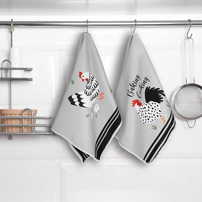 Boyiee Set of 6 Farm Chickens Kitchen Towels Farmhouse Absorbent Dish Tea