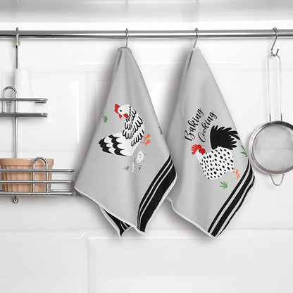 Boyiee Set of 6 Farm Chickens Kitchen Towels Farmhouse Absorbent Dish Tea