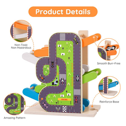 Busy edition Car Ramp Toys for 1 Year Old Boy Gifts, Montessori Toys for 1 Year Old, Wooden Race Car Track for Toddlers 1-3, Toy Cars Ramp with 4 Mini Cars & Parking Lots, 1st Birthday Gifts Boy