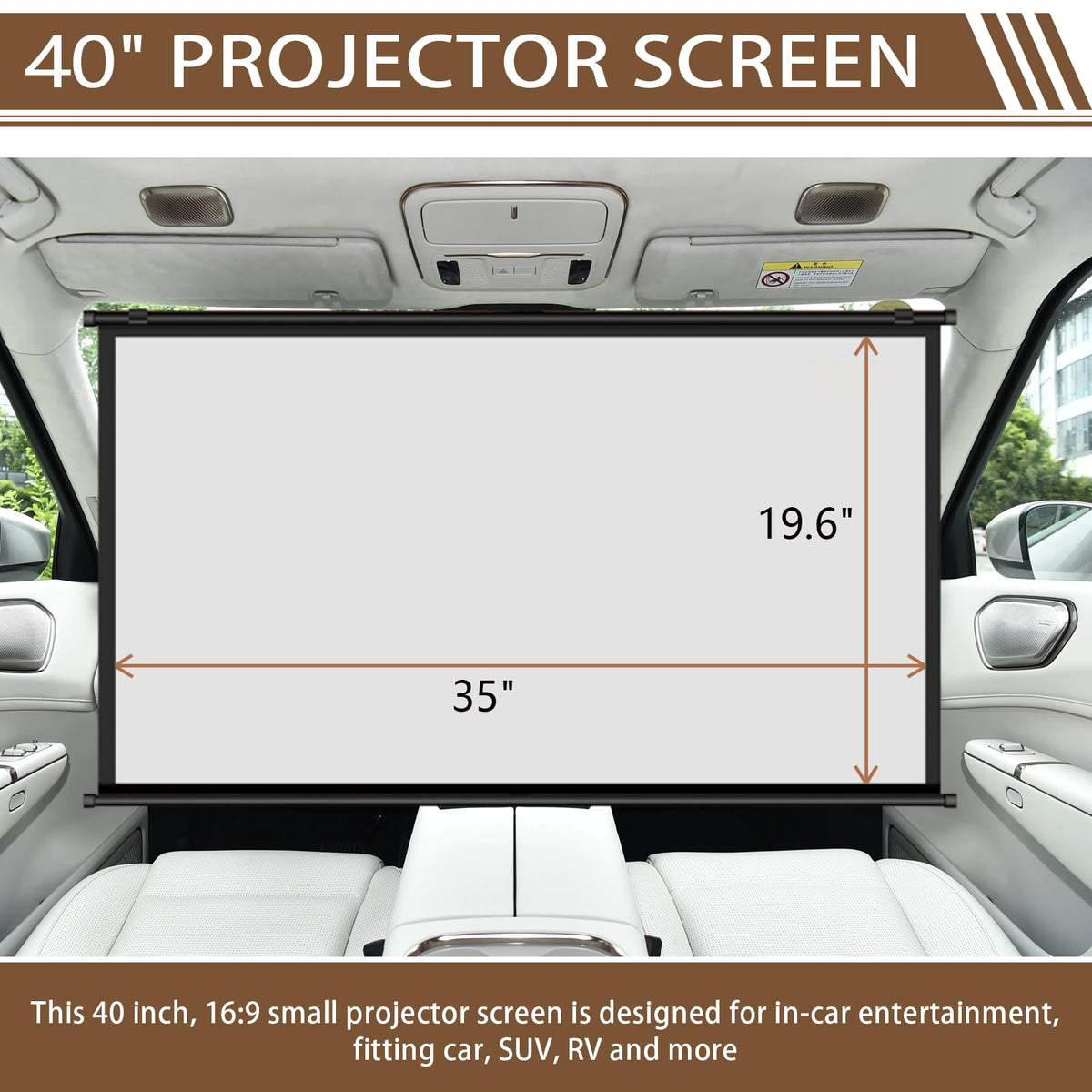 Projector Screen Small for Car, 40 inch 16:9, 4K HD, Portable Projection Screen Retractable, Manual Pull Down and Roll Up Mini Screen, Fitting Car, SUV, RV and More (Manual Rolling)