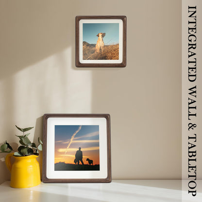 LAUBO2 Real Black Walnut 10x10 Wooden Picture Frame with Sturdy Reinforced Wood Back - Matted to 8x8/6x6, Wall & Tabletop Display Gift