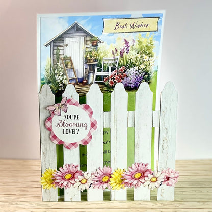 Katy Sue Pretty Petals Picket Fence Card Making Kit. Contains 8 Shaped Cards, 2 Sheets of Die Cut Decoupage, Foam Pads, 8 Envelopes & Instructions. for Card Making Supplies & Card Crafting