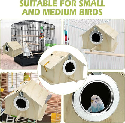 kathson Parakeet Nest Box Bird Nesting House Parrot Breeding Mating Box for Lovebirds Cockatiel Budgie Finch (10.1''x8.5''x7.3'')