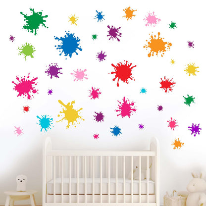 Amimagen 38pcs Colorful Paint Splatter Wall Decals - Graffiti Painting Splotches Wall Stickers - Nursery Kids Baby Girls Boys Room Daycare Kindergarten Playroom Classroom Wall Decor