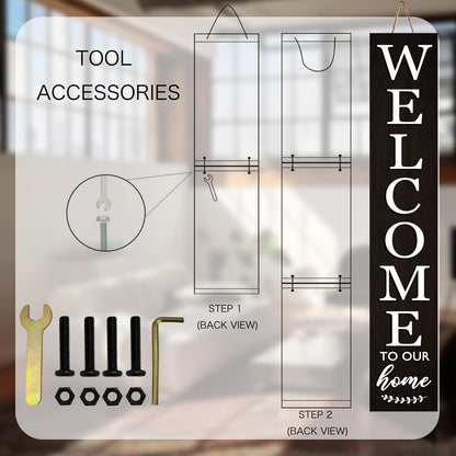 Vertical Wood Welcome Sign for Front Porch Vertical Decorative Sign Front Door Outdoor Indoor Welcome Sign 47.2x7.8 Inch Large Farmhouse Style(black)