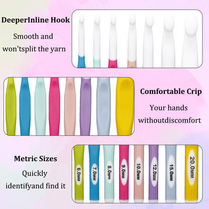 8 PCS Large Crochet Hooks Set, Ergonomic Multicolor Acrylic Crochet Hooks with Sizes 6mm, 7mm, 8mm, 9mm, 10mm, 12mm, 15mm, 20mm for Chunky Yarn Projects