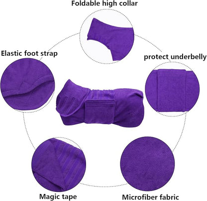 Geyecete Dog Drying Coat - Fast Drying Dog Bathrobe Towel - Microfibre Super Absorbent Pet Cat Bath Robe, Luxuriously Soft Purple XXL