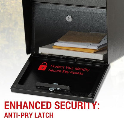 Large Locking Mailbox for Outside, RAINHOL All-Metal Modern Security Mailbox with 2 Keys, 21" x 11.2" x 10.5", Black
