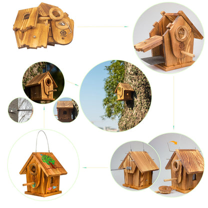 Bird Houses for Outside,DIY Kit for Adults & Kids,Solid Mortise & Tenon Structure,Carbonized for Durability and Aesthetic Appeal,Easy to Clearance,Paint Kit Included