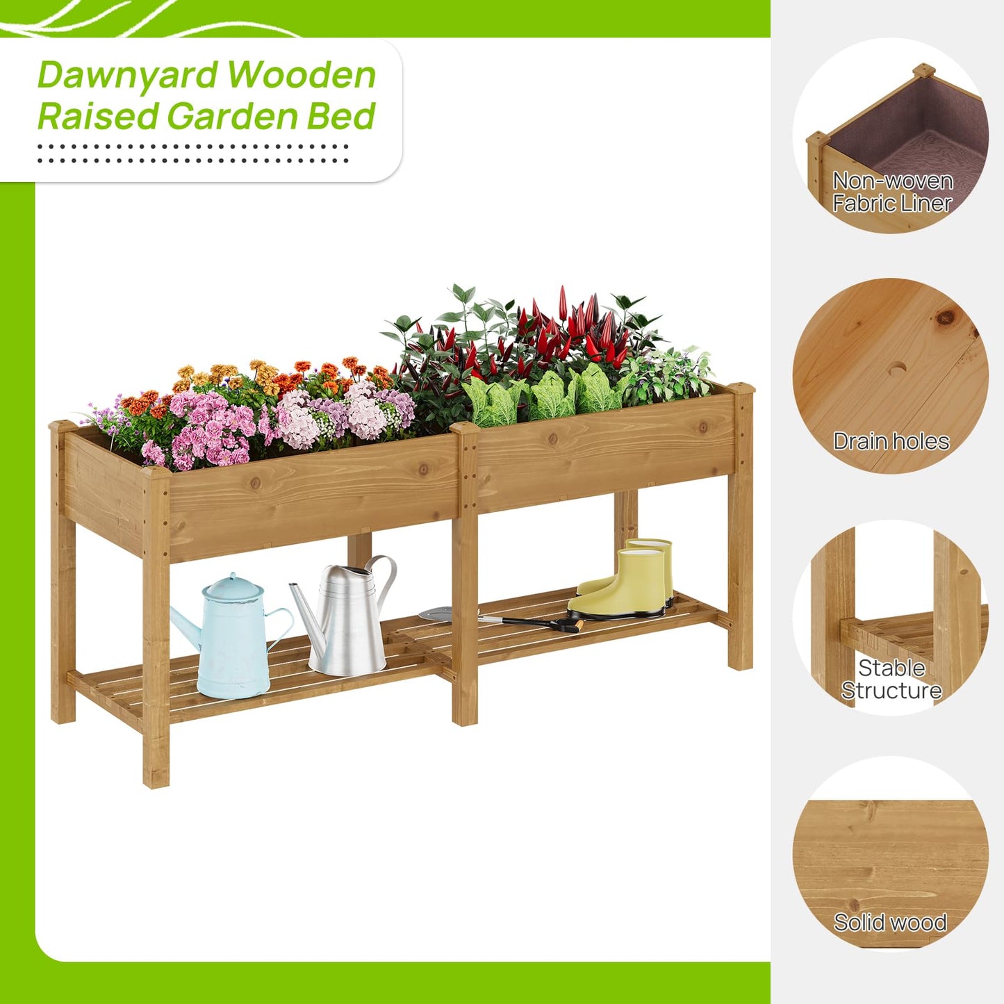 72x24x30.7in Wood Raised Garden Bed with Legs Wooden Planter Box with Storage Shelf Elevated Wood Planter Box for Vegetables Flowers Herbs Garden Planter for Backyard Patio Balcony (Brown, Large)