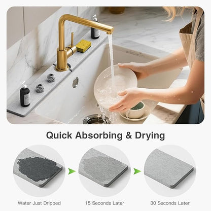 30" x 4" Stone Faucet Mat for Kitchen Sink, Quick Drying Diatomite Sink Tray