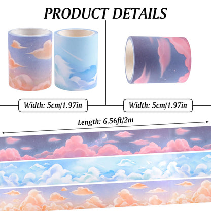 HACRAHO PET Washi Tape, 3 Rolls Wide Cloud Washi Tape Set Decorative Tape for Crafts Journaling Scrapbook Supplies