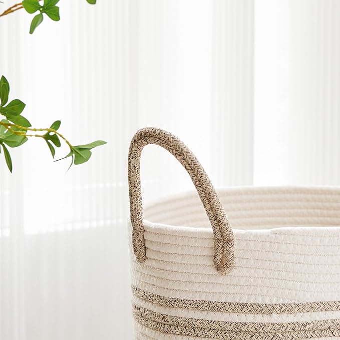 VIPOSCO Large Laundry Hamper, Tall Woven Rope Storage Basket