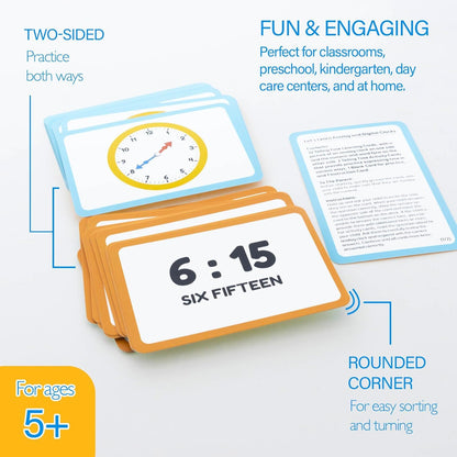 Addition and Subtraction Flash Cards Set for Parents, Educators, Self Study Math Learning Educational Cards - 35 Cards + 1 Instruction Card per Set - 2 Sets (Time & Money)