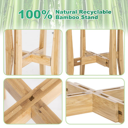 Rnined Plant Stand Indoor, Bamboo Plant Shelf, Adjustable Corner Plants Flower Holders Single Floor Plant Stand, Fits 8 to 12 Inches Pots,(Pot & Plant Not Included)(Nature)