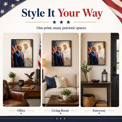 The Grace of God: Jesus & Trump Inspirational Painting 11x14 Unframed Poster - Religious Art Faith Leadership MAGA American Flag Patriotic Artwork for Home Office, Living Room, Conservative Christians