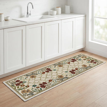 Artoid Mode Rustic Check Flower Spring Runner Rug, Summer Home Decor Low-Profile Non-Slip Washable Carpet Runner for Hallways Kitchen Laundry Bedroom Bathroom 2x6 Feet