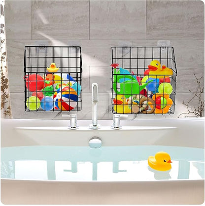 2 Pack Bath Toy Storage Organizer Basket, Large Metal Bathtub Toy Holder