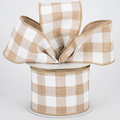 Tan Plaid Wired Edge Ribbon - 2 1/2" x 10 Yards, Mother's Day, Father's Day, Wreath, Rustic Farmhouse, Country Style, Wedding Decoration, Birthday, Anniversary, Gift Bows, DIY, Crafts, Fall, Christmas