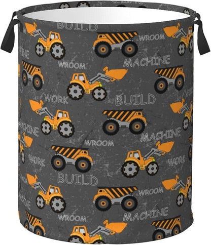 Cute Excavator Engineering Vehicle Laundry Hamper Bag