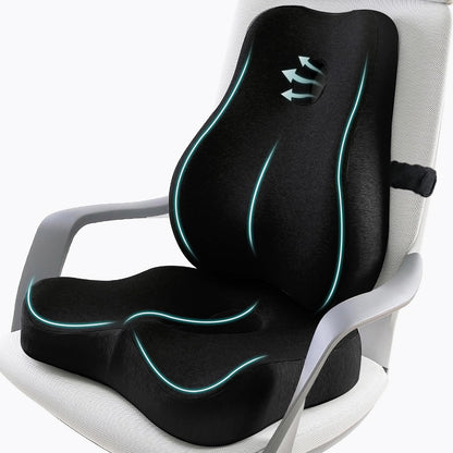 JIPORIER Seat Cushion & Lumbar Support Pillow for Office Chair,Memory Foam Chair Cushions for Tailbone Pain, Non-Slip Back Support for Desk,Gaming Chair,Wheelchair, Breathable & Machine Washable