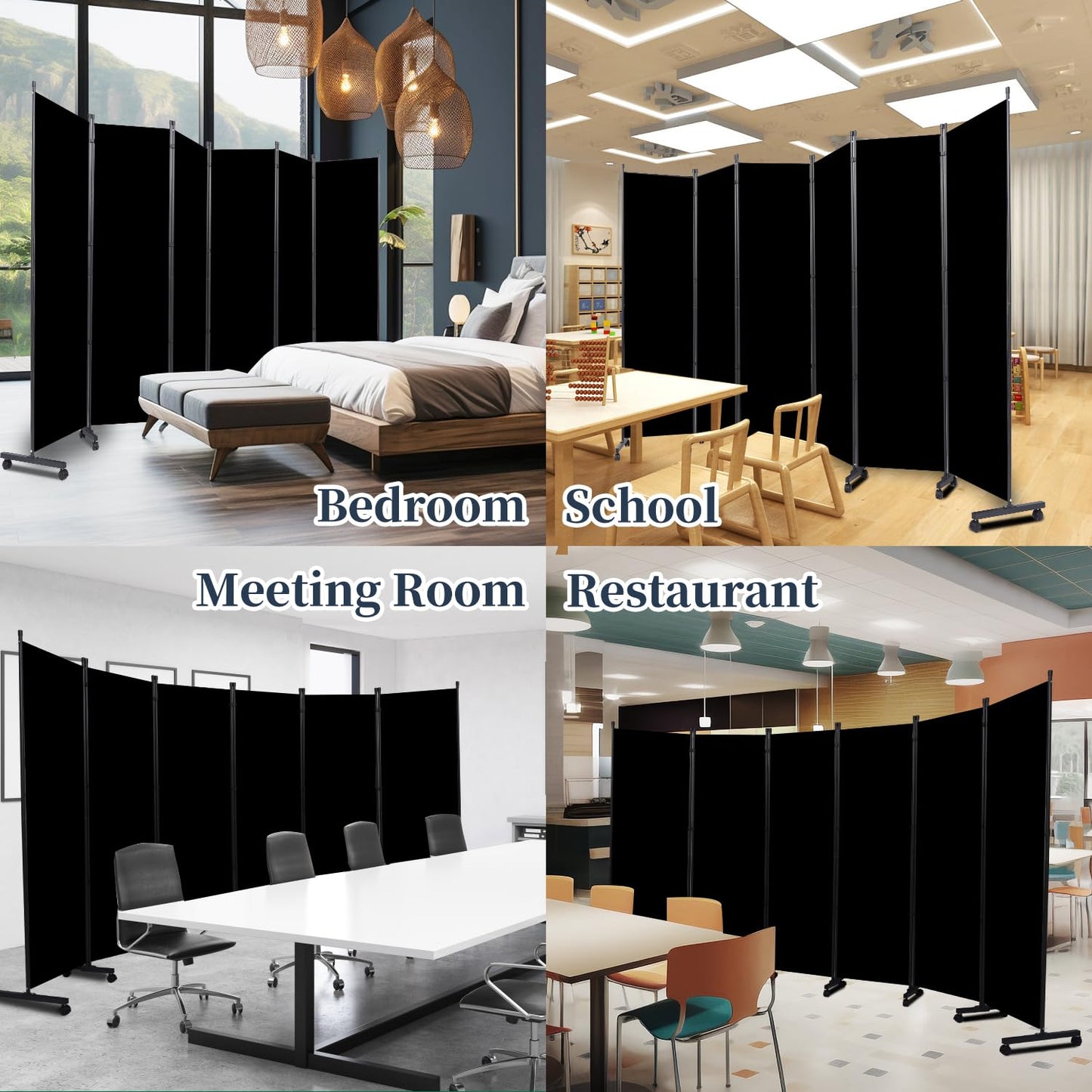 Room Divider Folding Privacy Screens W/Lockable Wheels, 132'' Partition Room Dividers Freestanding Room Divider Fabric Panel for Room Separation Wall Divider Bedroom