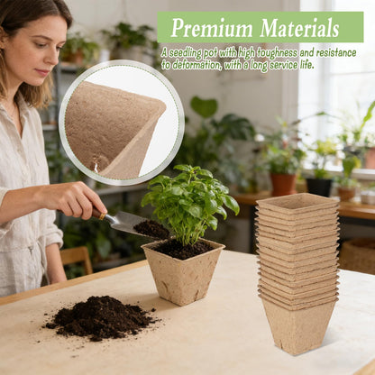 Zoketriton 100 Pcs Square Nursery Pots with Drain Holes and 6 Pcs Plastic Plant Growing Trays and Plant Labels, Seed Starter Kit Propagation Tray Seed Starting Pots for Seedling Plant Growing