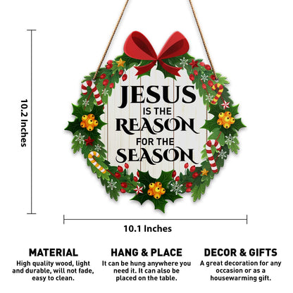 Jesus Is The Reason Wall Decor Sign - Religious Christmas Home Sign for Front Door Porch Decorations - Wood Hanging Plaque