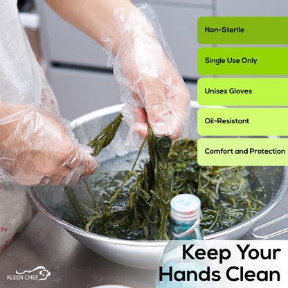 KLEEN CHEF Disposable Food Handling Long Cuff Poly Gloves | One Size Fits Most, 525 per Box (2 Boxes)