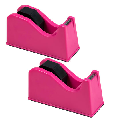 IHOMECOOKER Desktop Tape Dispenser Adhesive Roll Holder (Fits 1" & 3" Core) with Weighted Nonskid Base (2Pack-Rose red)
