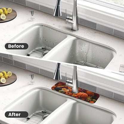 Kitchen Sink Splash Guard Faucet Mat Autumn Fall Pumpkin 15"x5.5", Diatom Mat