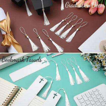 Cindeer 100 Pcs Mini Graduation Tassels with 100 Pcs 2026 Tassel Charms for Crafts Mini Silky Bookmark for Graduation Cap Keychain Ornaments DIY Craft Jewelry Making Project(White)