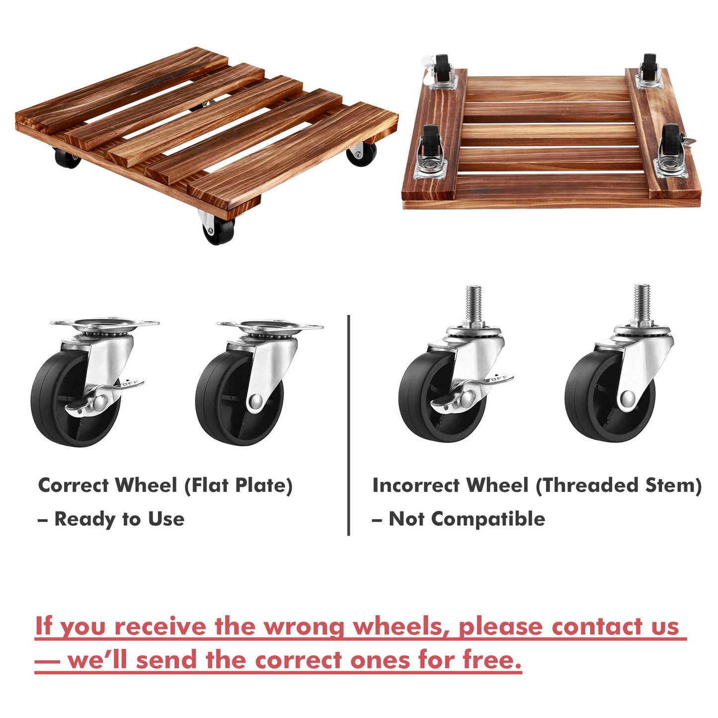 13.5 Inch Plant Caddy with Wheels, 4 Pack Rolling Plant Stand Rollers with Casters Wooden Plant Dolly with Wheels Heavy Duty Rolling Planter Base for Indoor & Outdoor Plants Square Wood Flower Stand