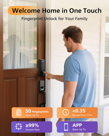 Philips Touchscreen WiFi Smart Lock with Handle Set, Built-in WiFi, Remote Control & Voice Control, Fingerprint Keyless Entry Door Lock, Smart Locks for Front Door Deadbolt, Auto-Lock, Matte Black