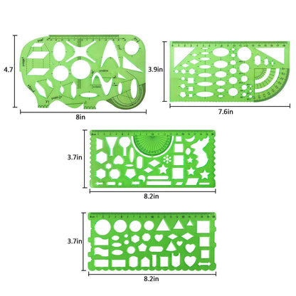 Onwon 10 Pieces Drawings Templates Stencils Measuring Templates Clear Green Plastic Geometric Rulers Draft Rulers for Drawing Engineering Drafting Building School Office Supplies