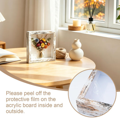 4 Pack 5"x 5" Shadow Box Frames Display Cases Wood Deep Shadowbox for Photos, Dried Flowers, Handicrafts Picture Frames for Wall Tabletop (Distressed White, 5x5)
