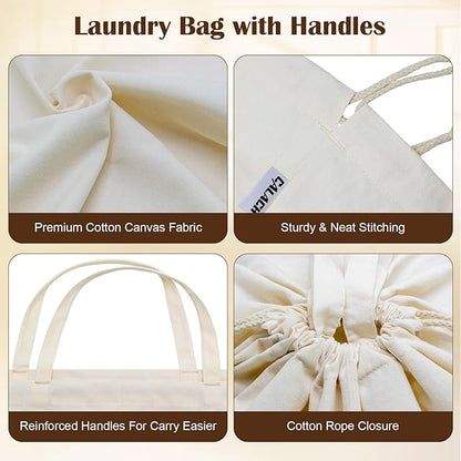 Canvas Laundry Bags with Handles & Square Base 16"Lx16"W x27.6"H, Extra Large