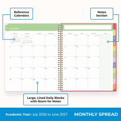Blue Sky 2026-2027 Weekly and Monthly Academic Year Teacher Lesson Planner Calendar, July 2026 - June 2027, 8.5" x 11", Flexible Cover, Wirebound, Laminated Tabs, Storage Pocket, Apple Sketch