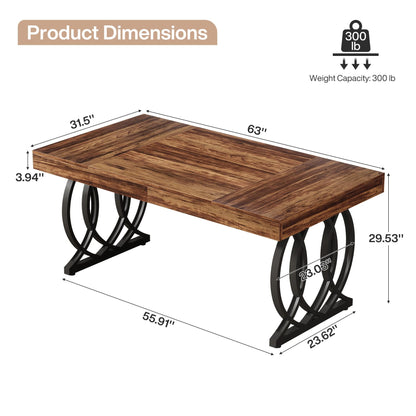 Tribesigns 63-Inch Executive Desk, Modern Office Computer Desk with Stylish Gold Legs, Rectangular Workstation for Home Office, Small Conference Table for Meeting Room (Brown & Black)