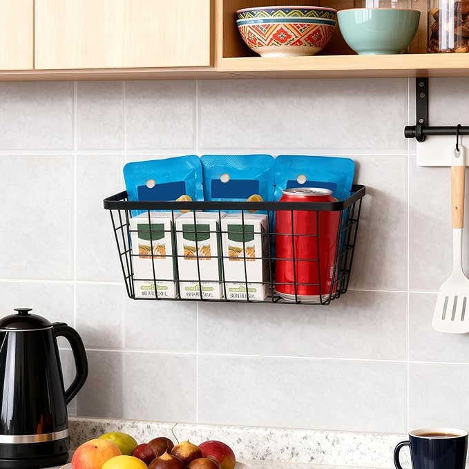 2 Pack Hanging Wall Basket Organizer Over the Cabinet Door Wire Baskets