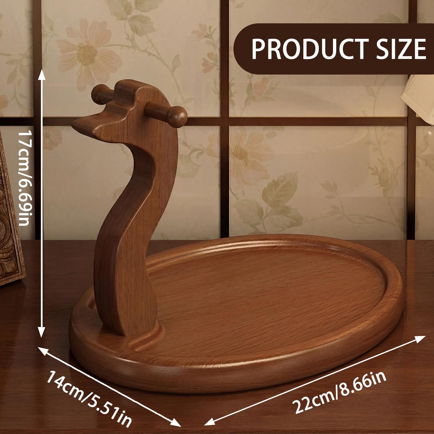 HonorHut Solid Wood Key Stand Entryway Key Holder with 2 Hooks Decorative Jewelry Wooden Dish Keys Bowl for Hallway Living Room Bedroom Swan, Circle