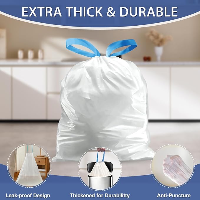 21 Gallon Trash Bags Drawstring 120 Count, 1.7 Mil White Garbage Bags Unscented