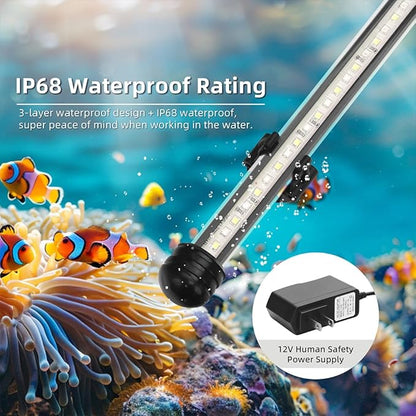 LED Submersible Aquarium Light 4W Underwater Fish Tank Light with Blue White&Blue and White Three Light Modes Timer Automatic On/Off and Dimmer Brightness Adjustable (7.5inch)