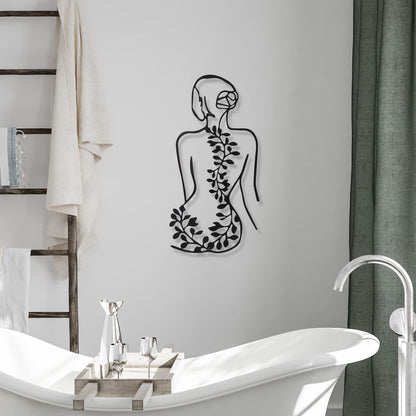 Therwen 4 Metal Wall Art Decor Minimalist Abstract Woman Single Line Drawing Wall Art Female Home Decor Hanging Art Print for Bedroom Bathroom Living Room, Black 17 x 10 in(Stylish Style)