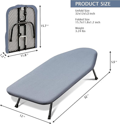 SheeChung Small Ironing Board Tabletop 12"x32", Mini Table Top Ironing Board