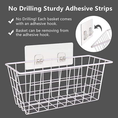 MaraFansie Wall Wire Baskets Adhesive Basket Hanging Kitchen Baskets No Drilling