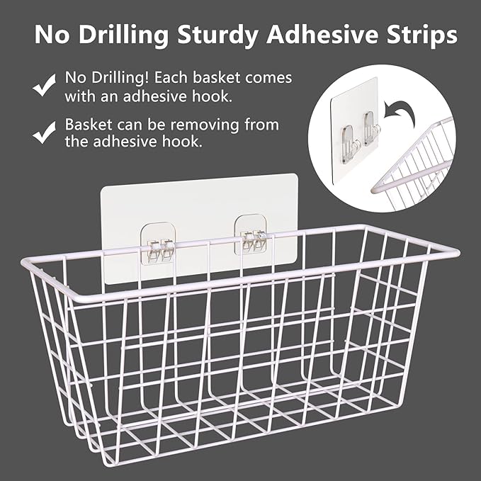 MaraFansie Wall Wire Baskets Bin No Drilling Adhesive Hanging Baskets Wall
