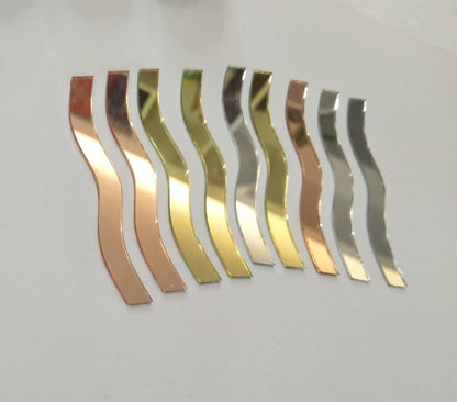 100pcs of 3’’ Wave Glass Mirror Mosaic,Wavy Rectangle Mirror Mosaic Tile for Art Craft Projects (Silver Mirror)