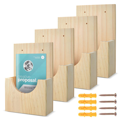2-in-1 Wooden Wall Mount Pamphlet Holder - Hanging Display Stand for 4x6 Flyers & Trifold Brochures - Ideal for Office